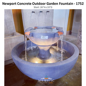 Newport Concrete Outdoor Garden Fountain - Majestic Fountains and More
