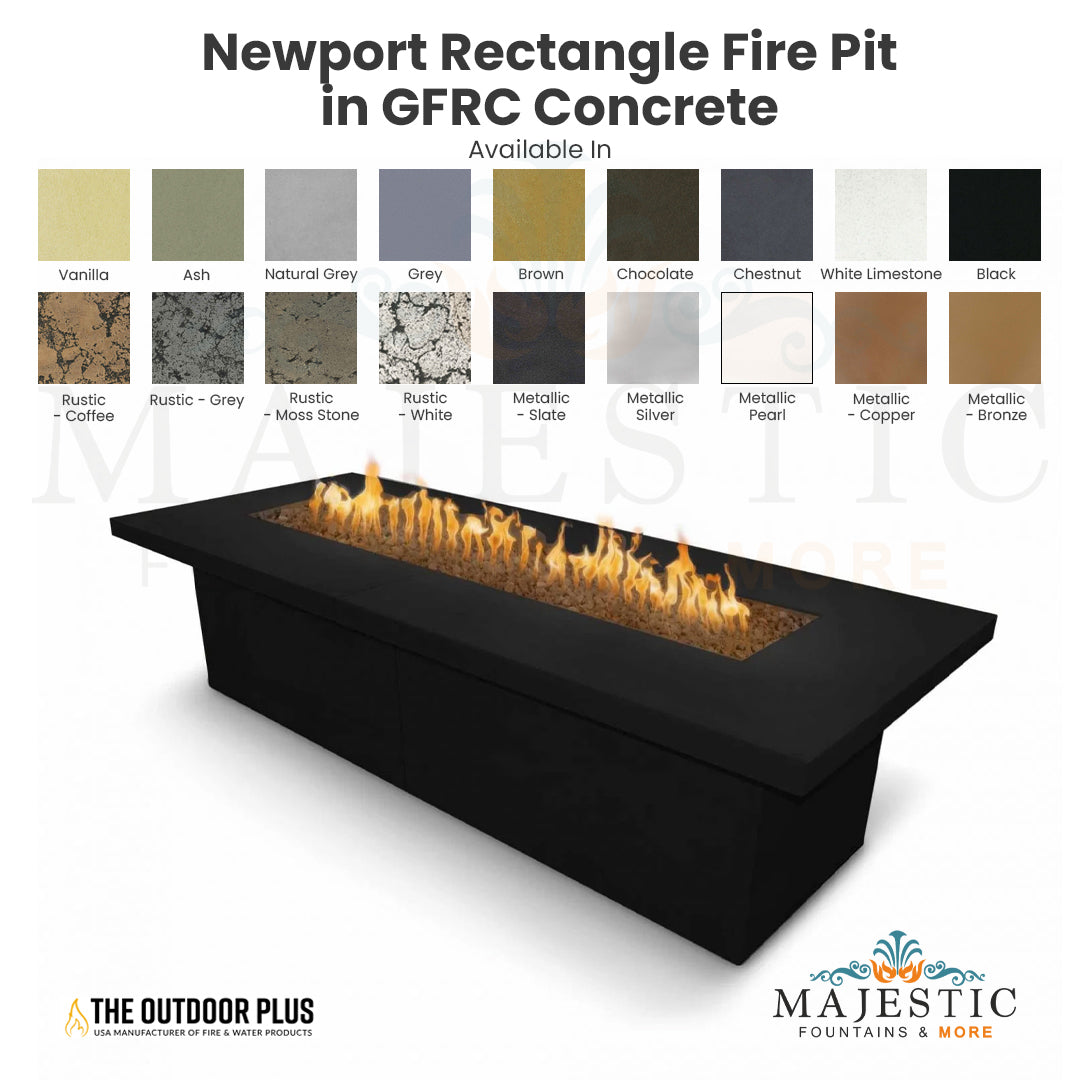 Newport Rectangle Fire Pit - Majestic Fountains