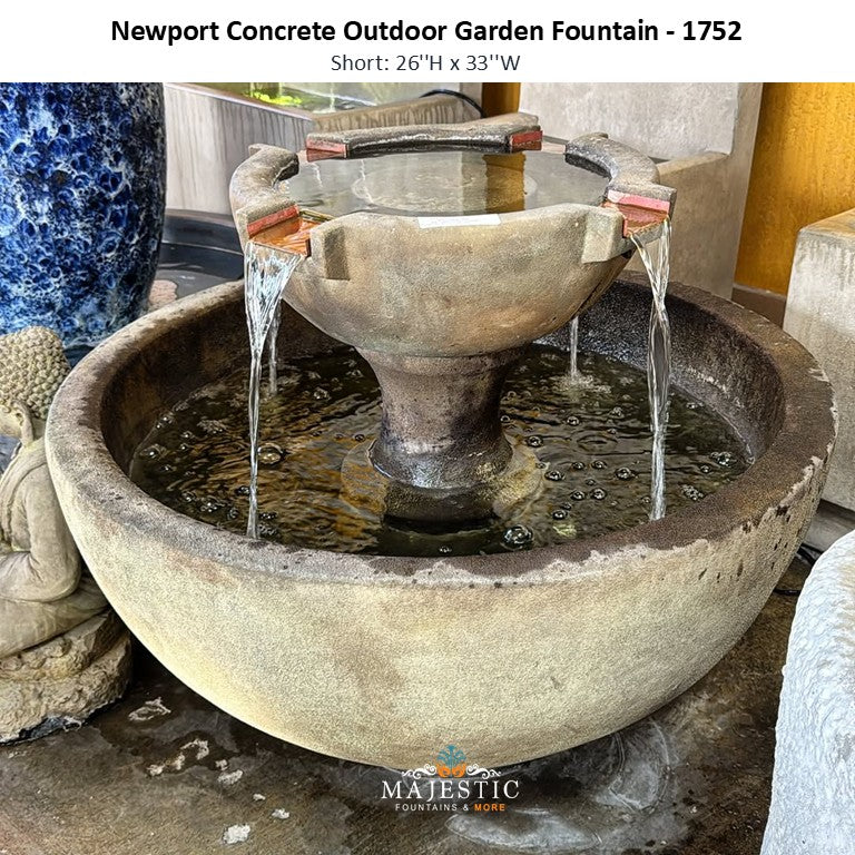 Newport Concrete Outdoor Garden Fountain- Tall or Short - 1751-1752