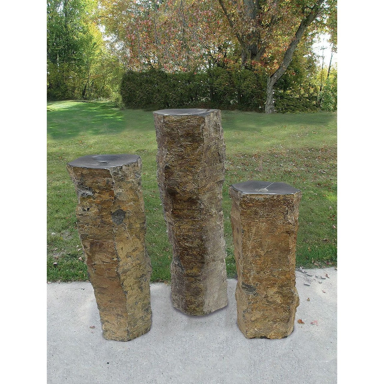 Tranquil Decor Large Polished Top Basalt Fountain- 3 Piece Set - Majestic Fountains