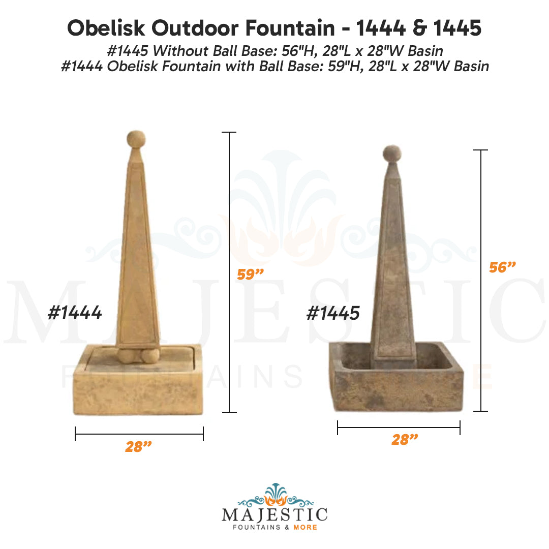 Obelisk Outdoor Fountain - 1444 & 1445 - Majestic Fountains