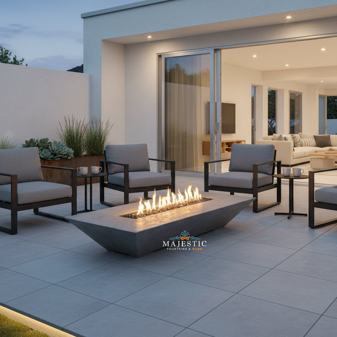 Oblique 18 Tall Rectangular Fire Table in GFRC - Majestic Fountains