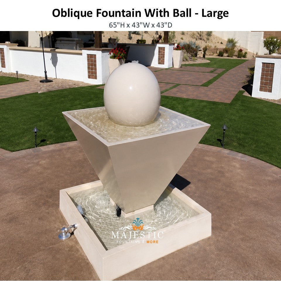 Oblique Fountain With Ball in Khaki Finish - Large - Majestic Fountains
