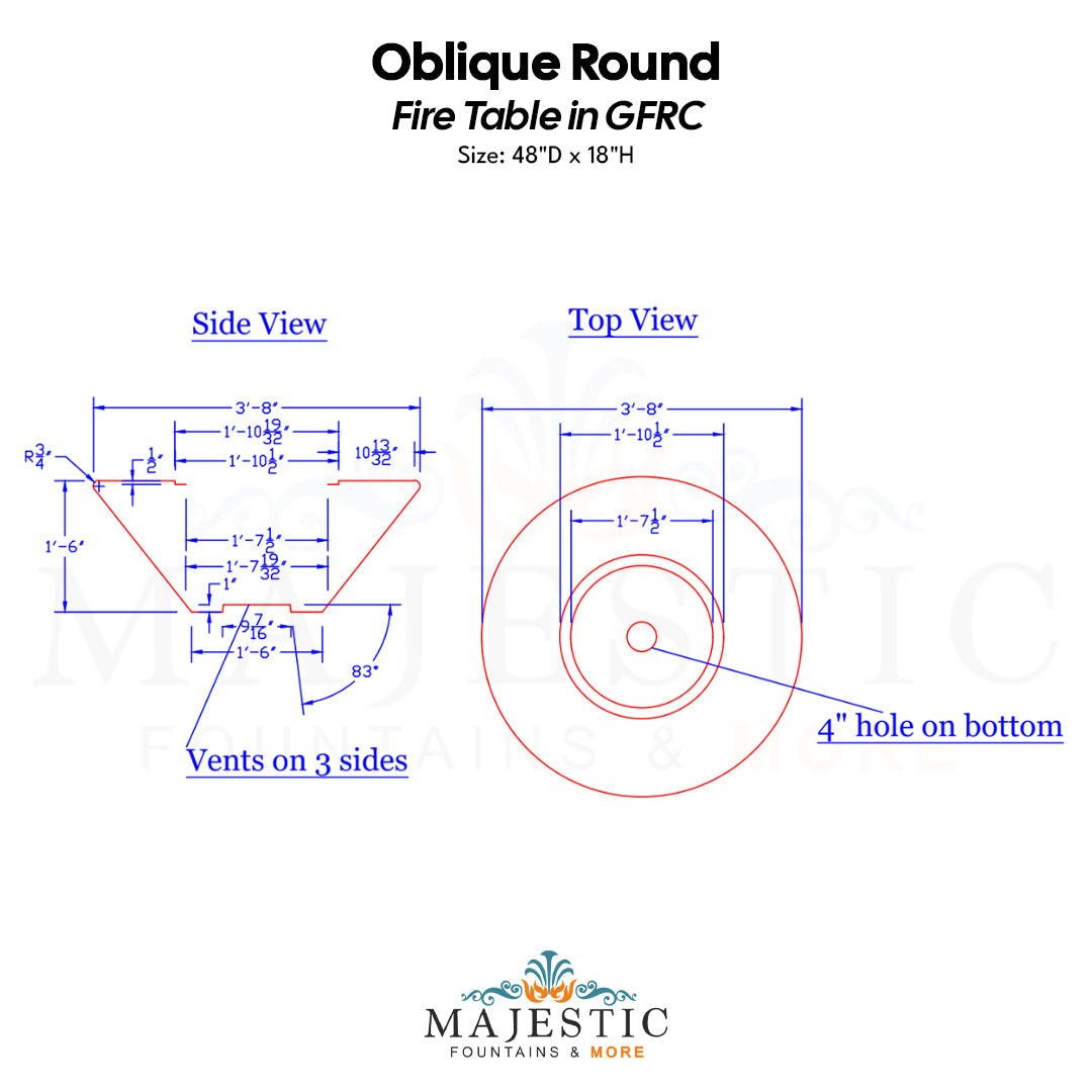 Oblique Round Fire Table in GFRC