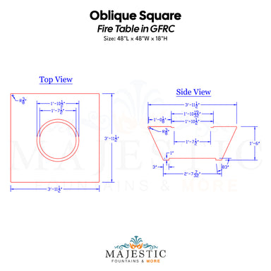 Oblique Square Fire Table in GFRC Size - Majestic Fountains