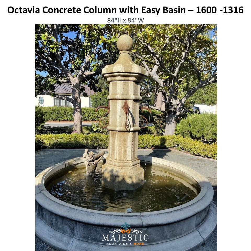 Octavia Concrete Column with Easy Pond Basin Outdoor Fountain - 1600-1316 - Majestic Fountains and More