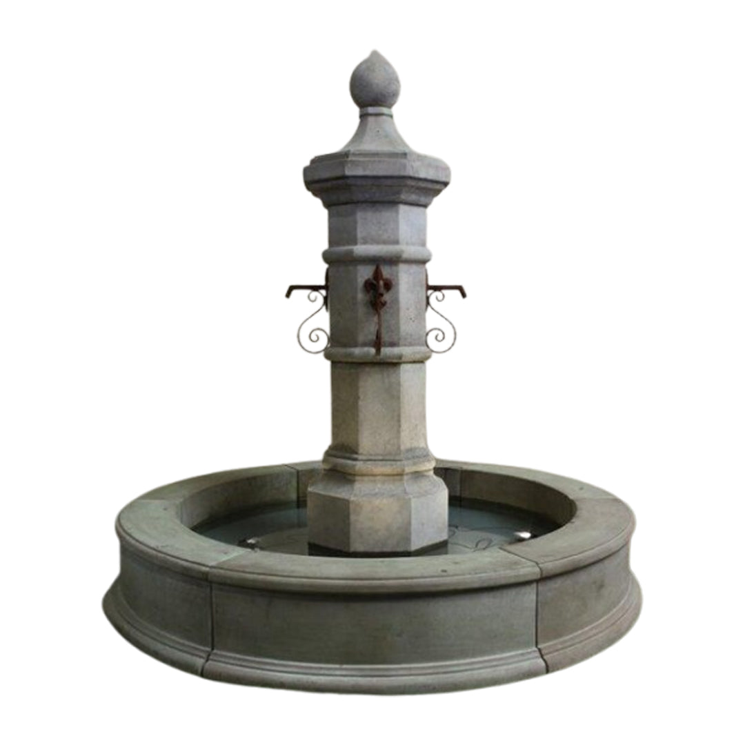 Octavia Concrete Column with 84W Easy Pond Basin Outdoor Fountain - 1600-1316 - Majestic Fountains