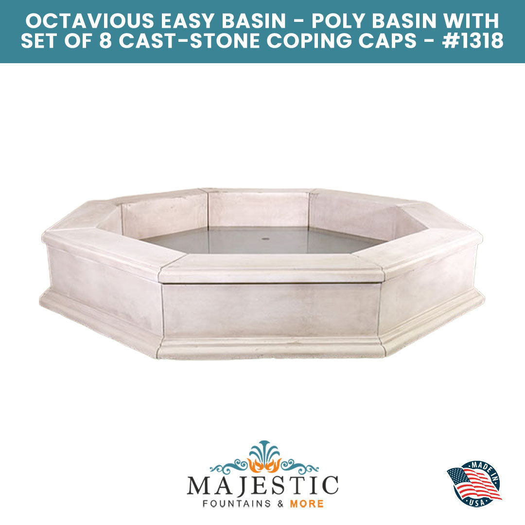 Octavious Easy Basin - Poly Basin with Set of 8 Cast-Stone Coping Caps - Majestic Fountains and More
