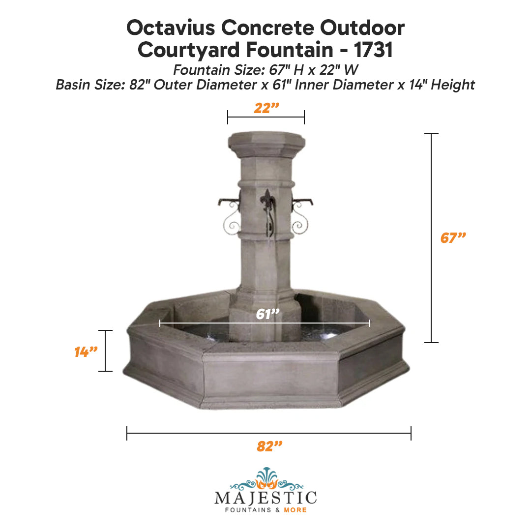 Octavius Concrete Outdoor Courtyard Fountain - 1731 - Majestic Fountains