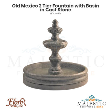 Old Mexico 2 Tier Fountain with Basin in Cast Stone by Fiore Stone 259-F  - Majestic Fountains