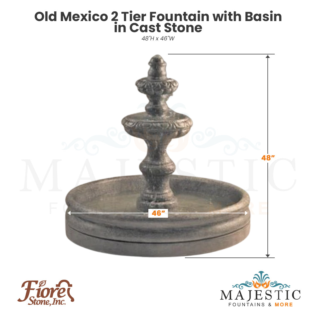 Old Mexico 2 Tier Fountain with Basin in Cast Stone by Fiore Stone 259-F  - Majestic Fountains
