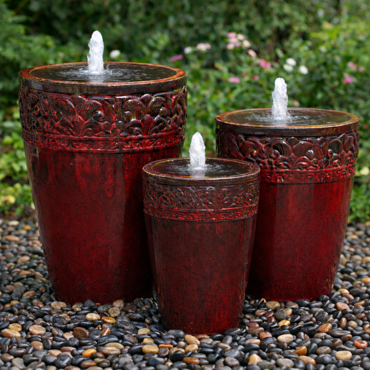 One of a Kind Sangria Triple Vase FNT50027 - Complete Fountain Kit