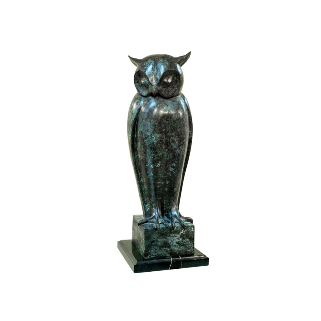 Owl On Square Base Bronze Table Top Sculpture - Majestic Fountains