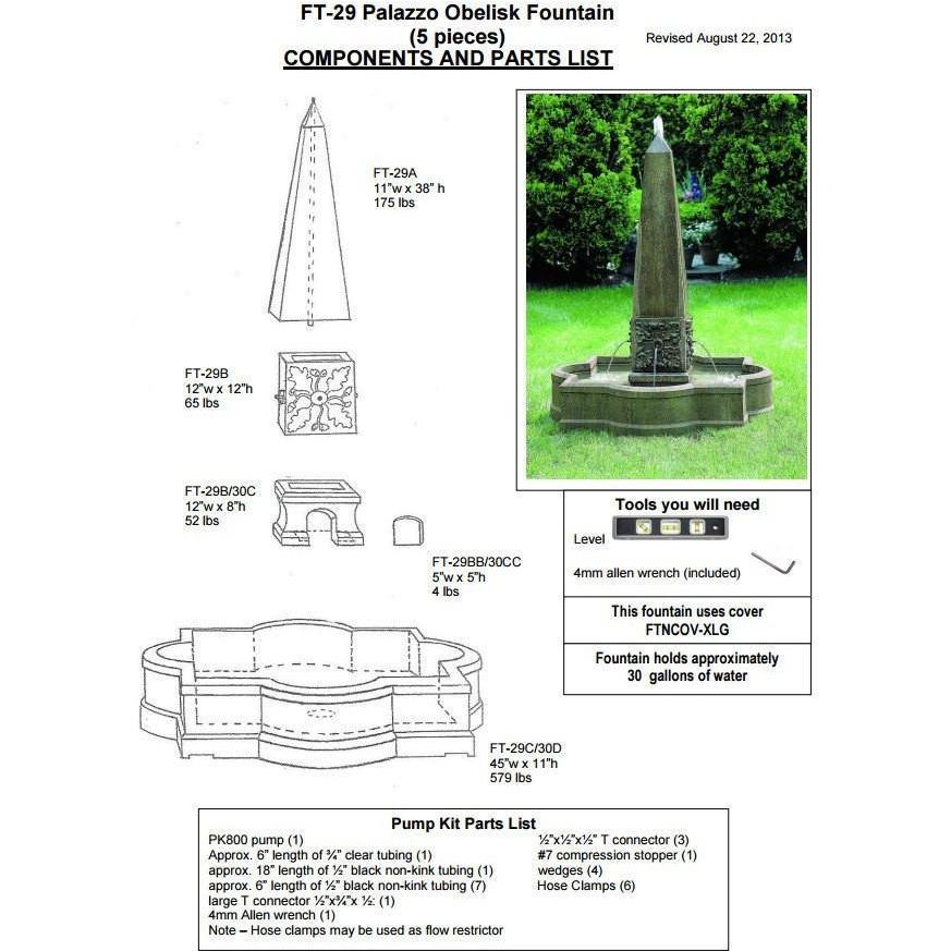 Palazzo Obelisk Fountain in Cast Stone by Campania International FT-29 - Majestic Fountains