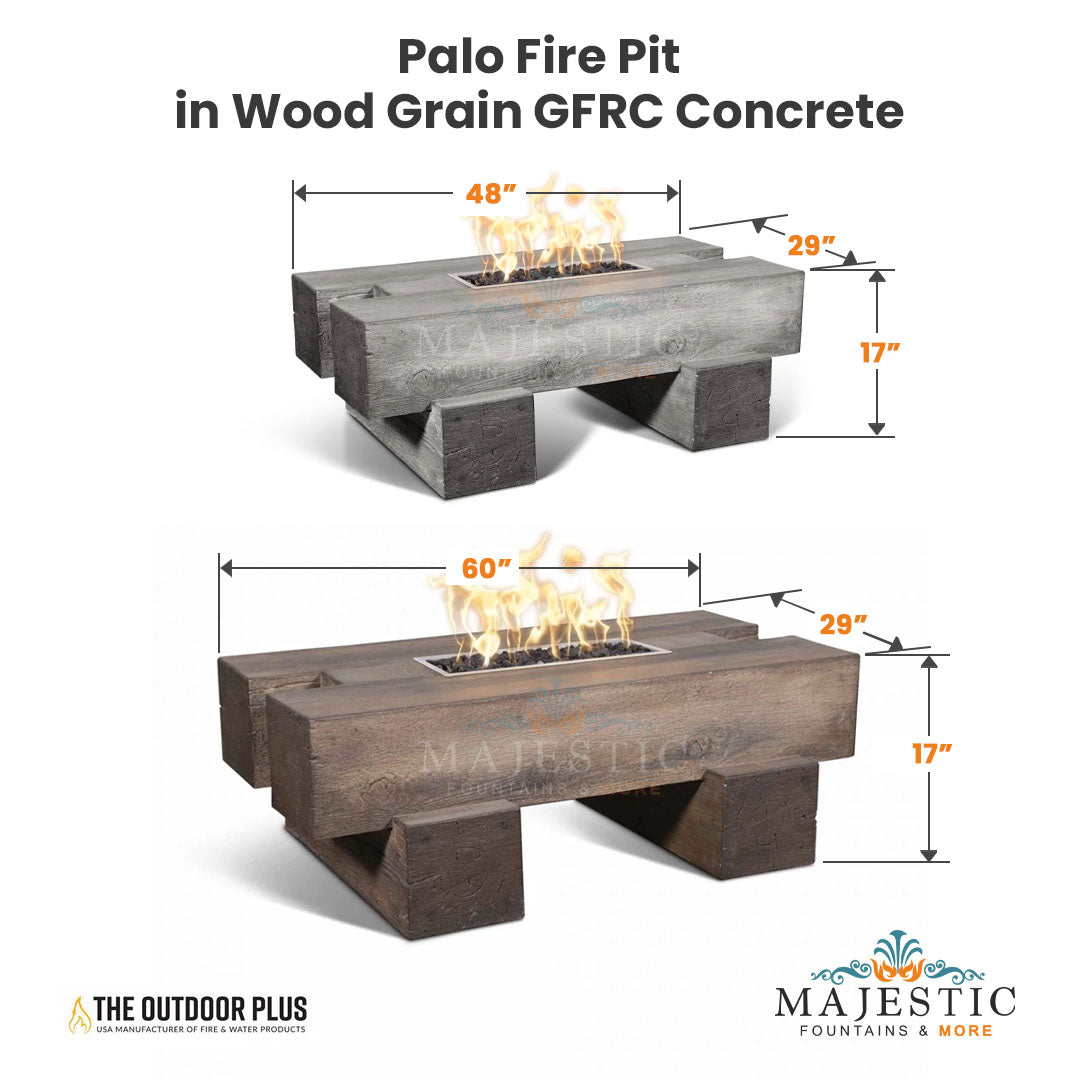 Palo Fire Pit in Wood Grain GFRC Concrete - Majestic Fountains