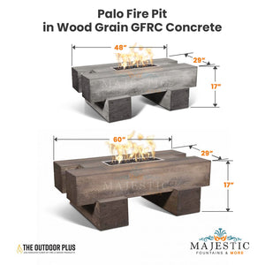 Palo Fire Pit in Wood Grain GFRC Concrete Size - Majestic Fountains