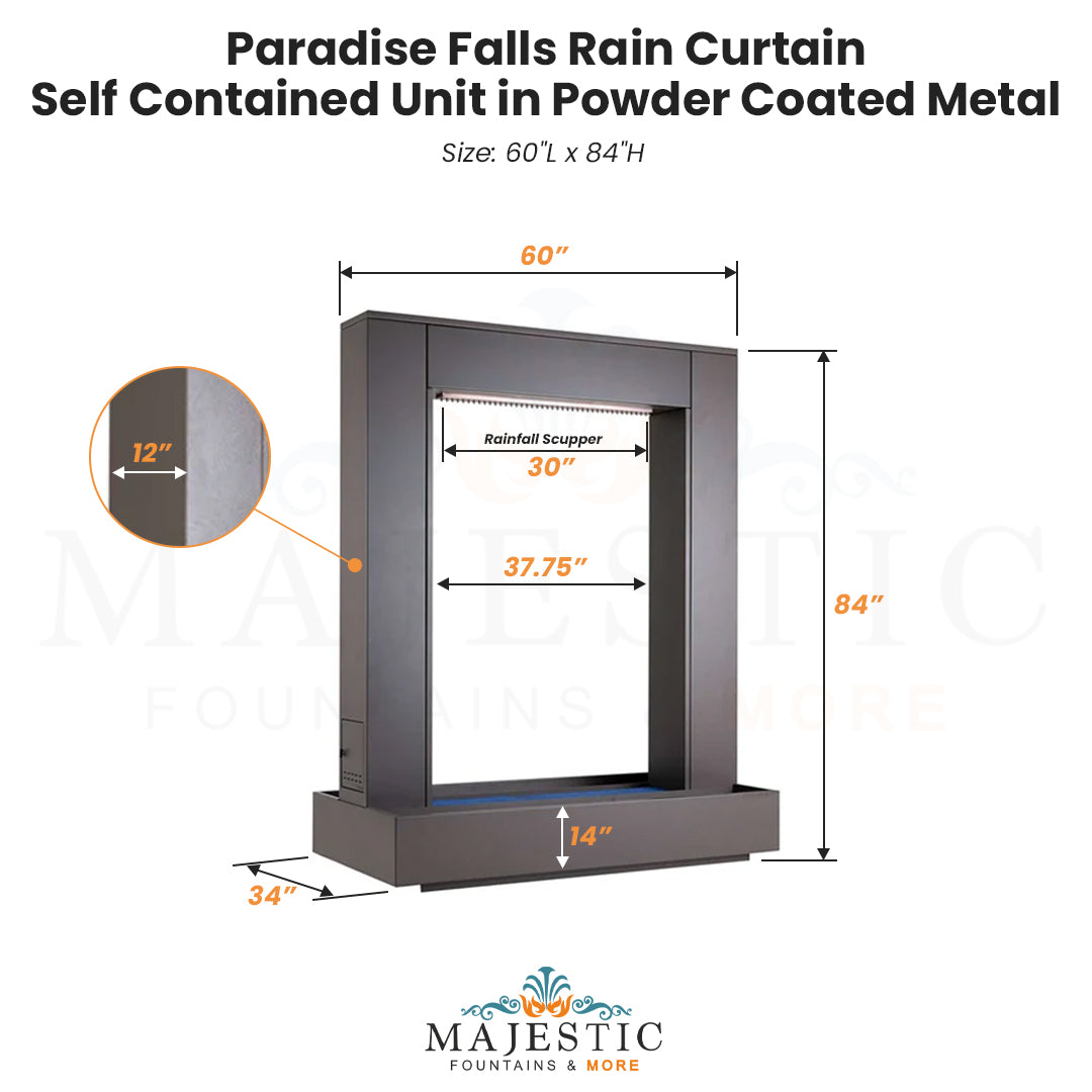 Paradise Falls Rain Curtain – Self Contained Unit in Powder Coated - Majestic Fountains