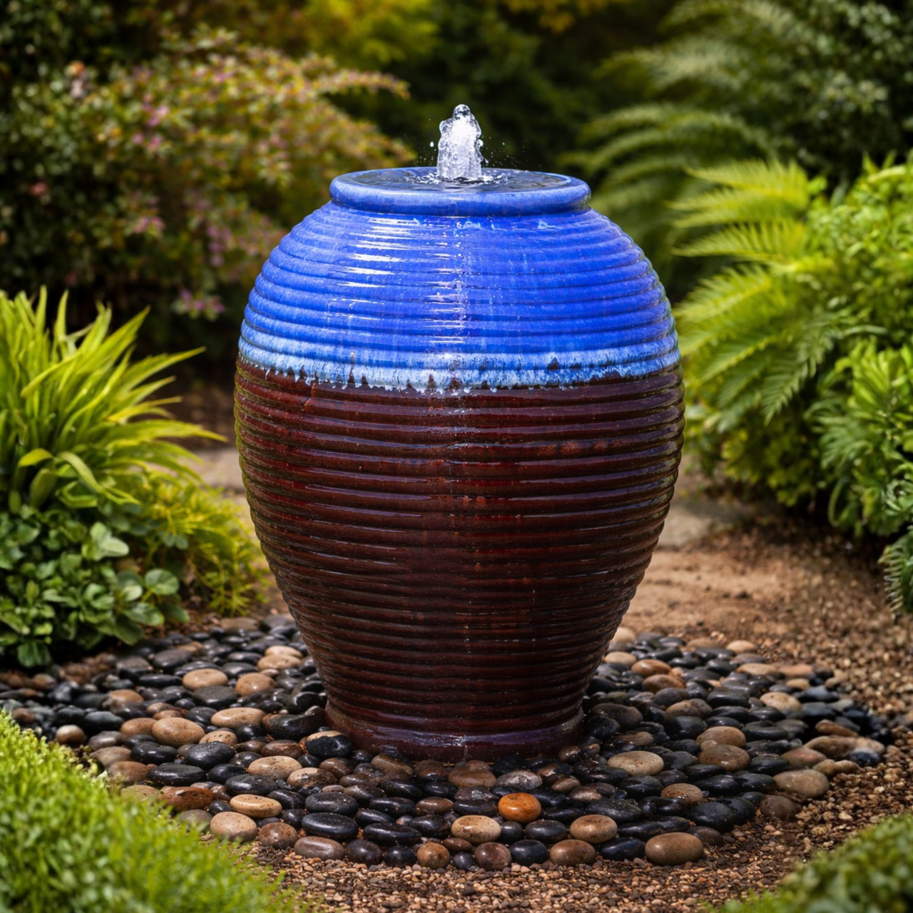 Patriotic Large Ribbed Vase - Closed Top Single Vase Complete Fountain Kit