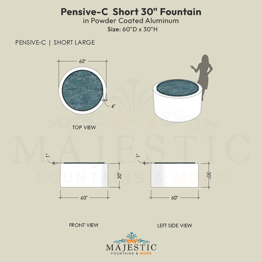 Pensive-C Fountain - Short 30 in Powder Coated Aluminum - Majestic Fountains