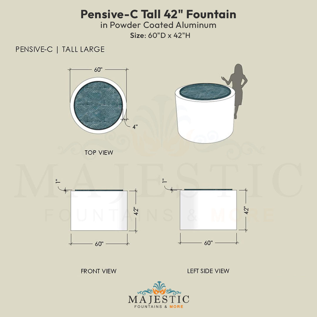 Pensive-C Fountain - Tall 42 in Powder Coated Aluminum - Majestic Fountains