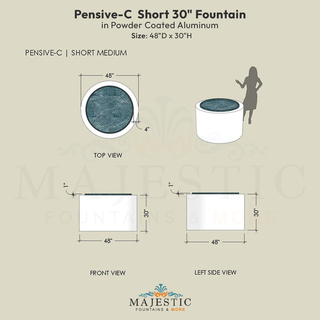Pensive-C Fountain - Short 30 in Powder Coated Aluminum - Majestic Fountains