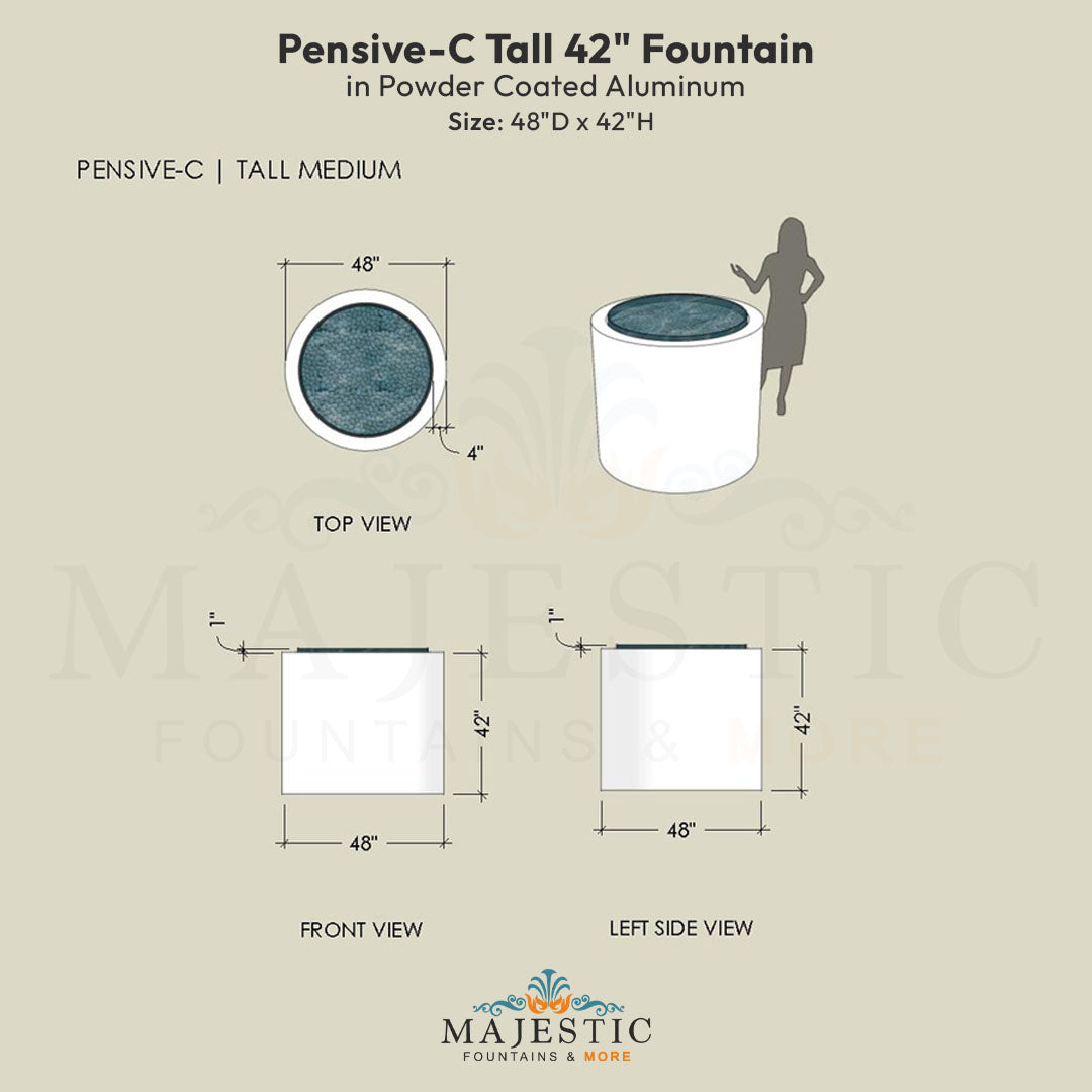 Pensive-C Fountain - Tall 42 in Powder Coated Aluminum - Majestic Fountains