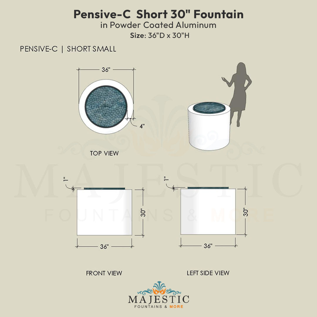 Pensive-C Fountain - Short 30 in Powder Coated Aluminum - Majestic Fountains