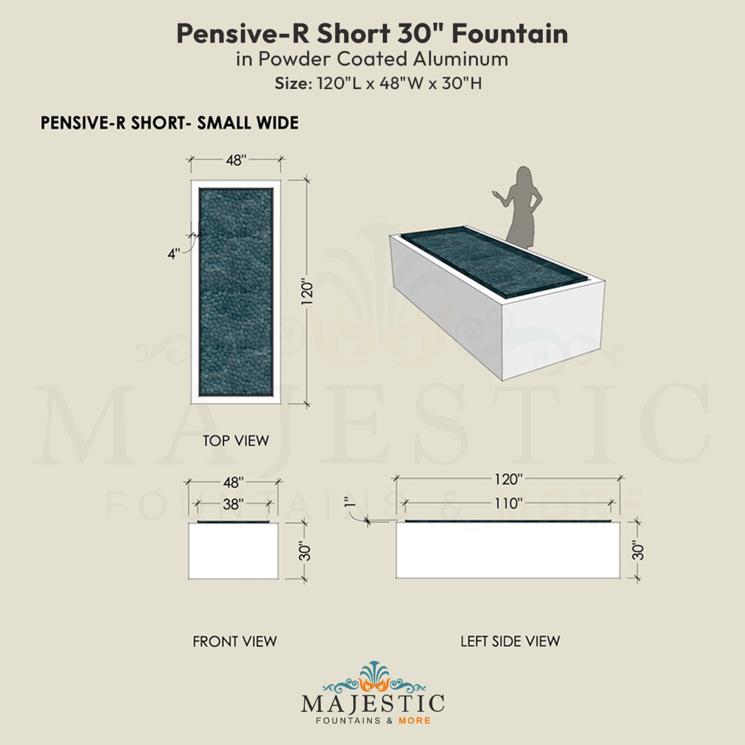 Pensive-R Fountain - Short 30 in Powder Coated Aluminum - Majestic Fountains