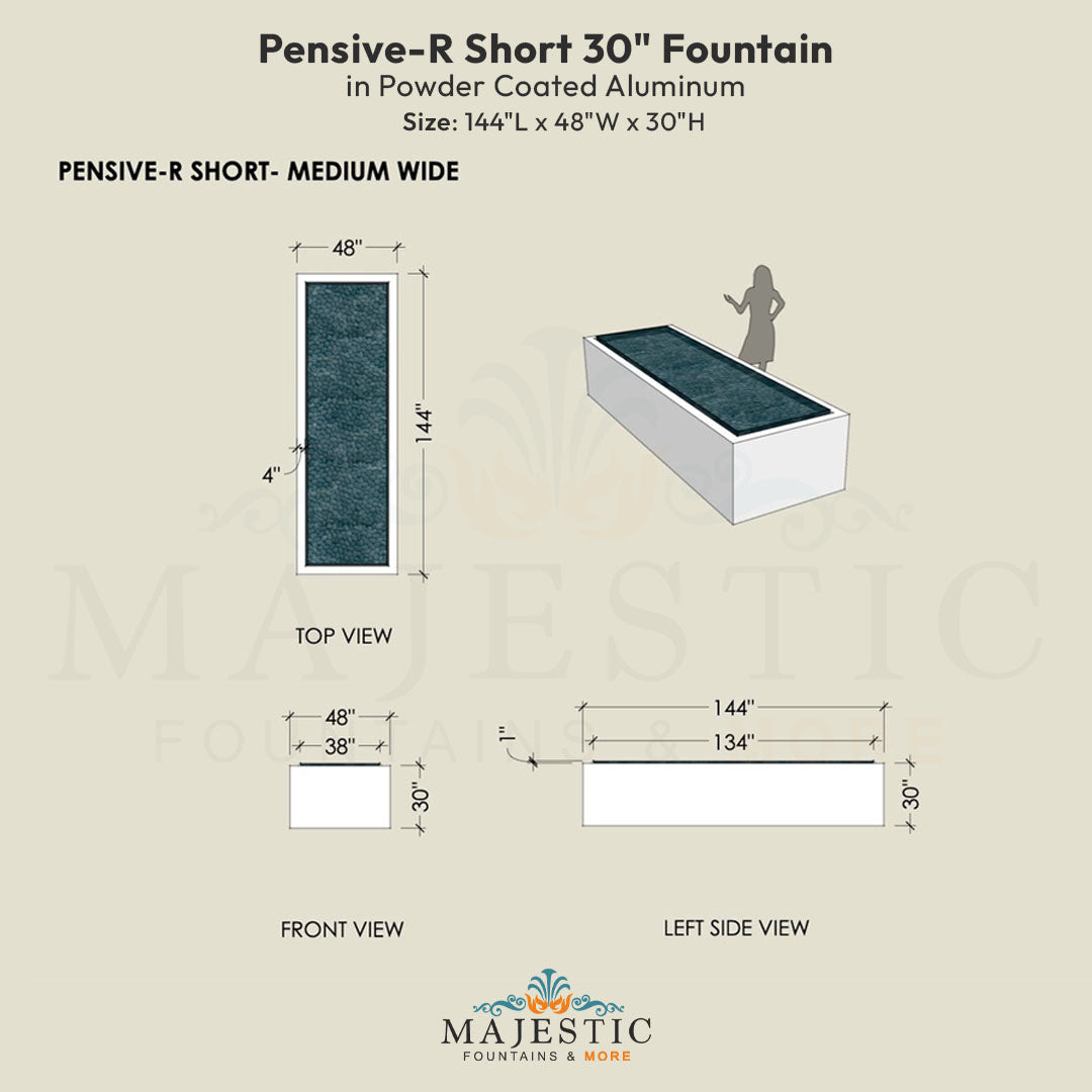 Pensive-R Fountain - Short 30 in Powder Coated Aluminum - Majestic Fountains