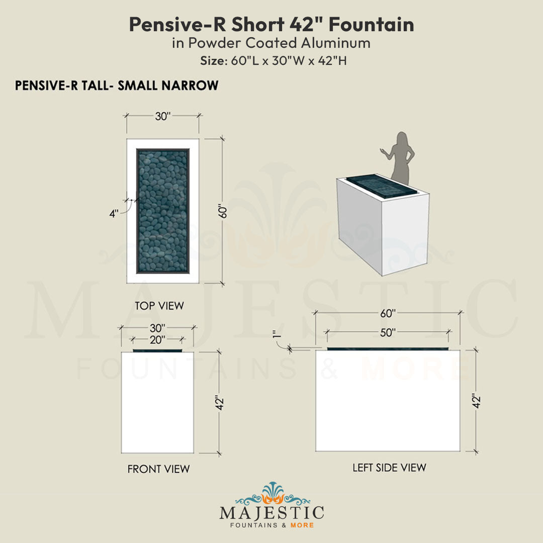 Pensive-R Fountain - Tall 42 in Powder Coated Aluminum - Majestic Fountains