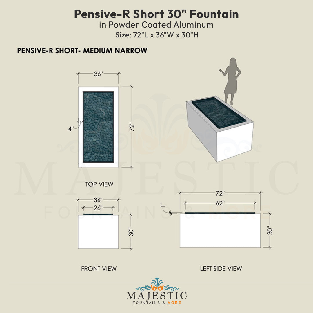 Pensive-R Fountain - Short 30 in Powder Coated Aluminum - Majestic Fountains