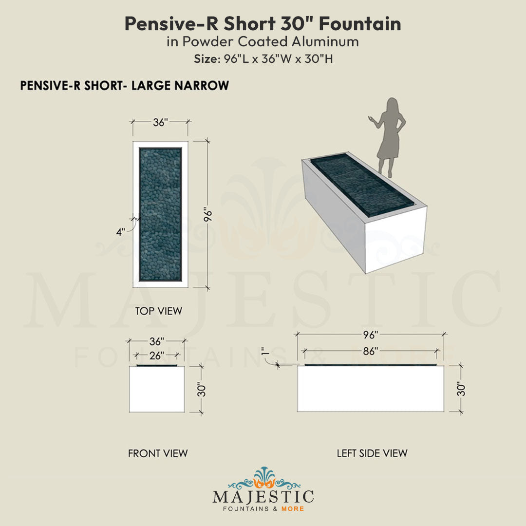 Pensive-R Fountain - Short 30 in Powder Coated Aluminum - Majestic Fountains