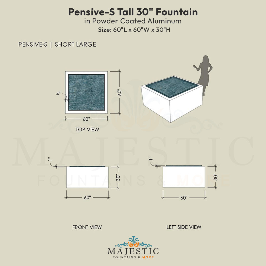 Pensive-S Fountain - Short 30 in Powder Coated Aluminum - Majestic Fountains