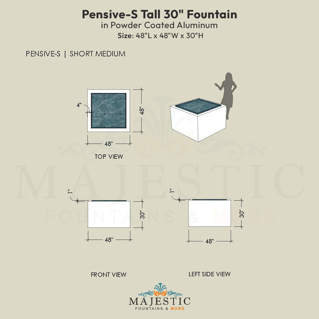 Pensive-S Fountain - Short 30 in Powder Coated Aluminum - Majestic Fountains