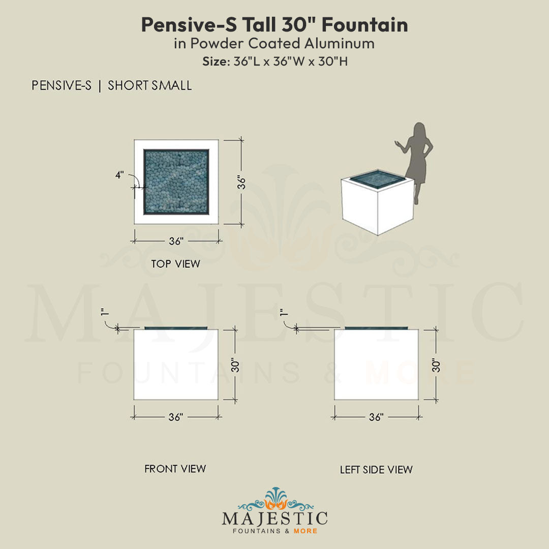 Pensive-S Fountain - Short 30 in Powder Coated Aluminum - Majestic Fountains