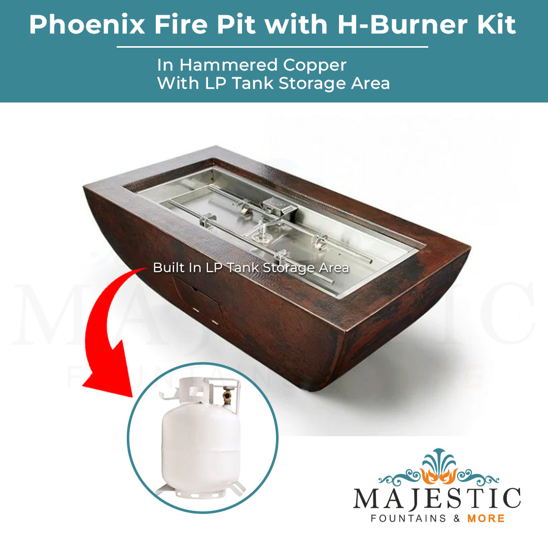 HPC Phoenix Hammered Copper Fire Pit with H-Burner Kit - Majestic Fountains & More