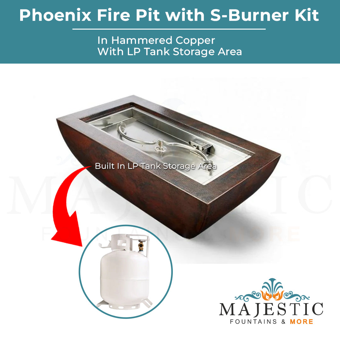 HPC Phoenix Hammered Copper Fire Pit with S-Burner Kit - Majestic Fountains & More