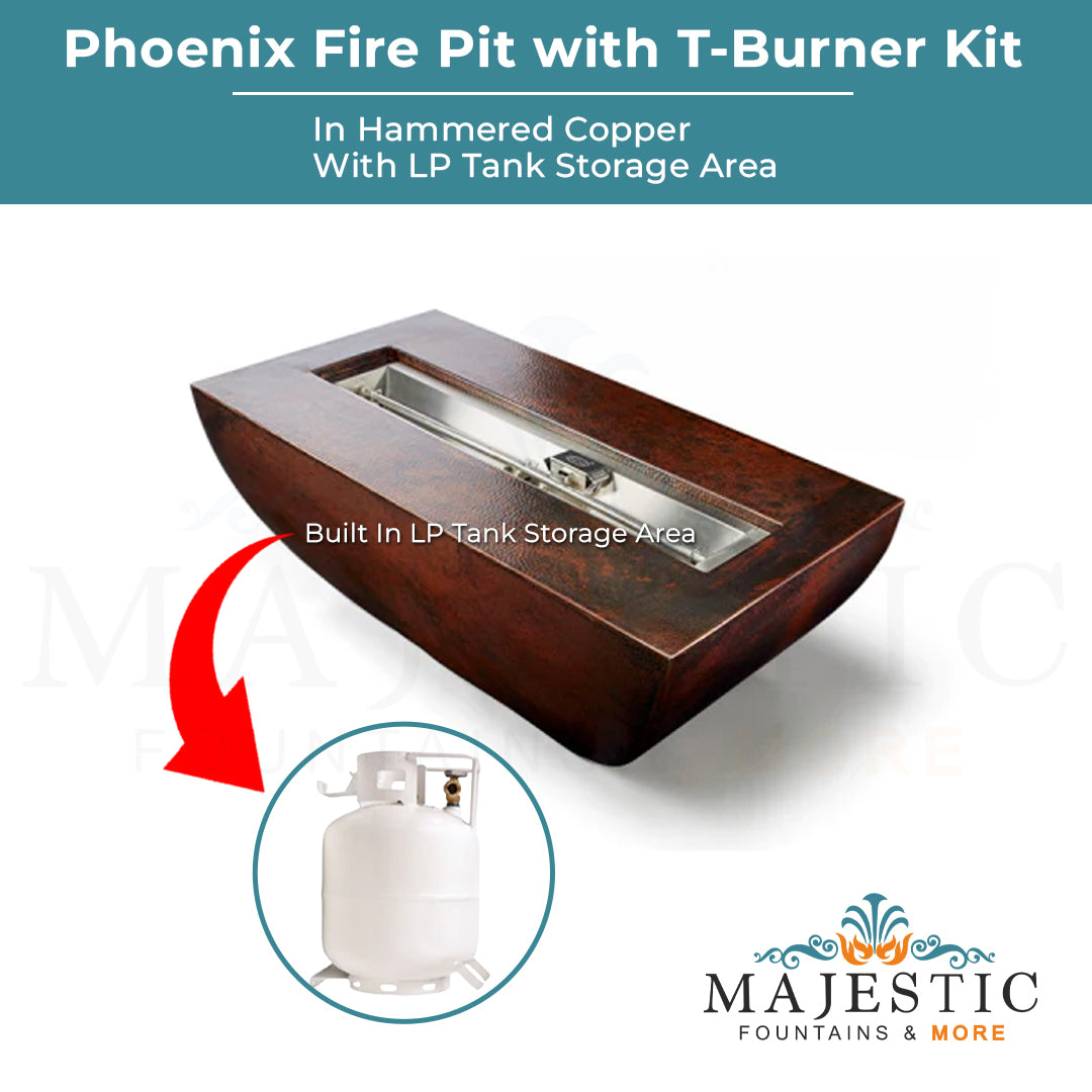 HPC Phoenix Hammered Copper Fire Pit with T-Burner Kit - Majestic Fountains And More