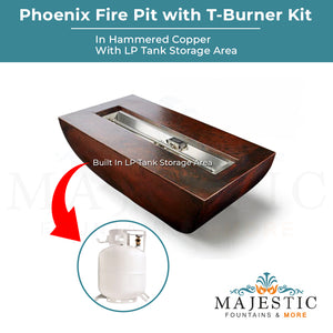 Phoenix Hammered Copper Fire Pit with T-Burner Kit by HPC - Majestic Fountains