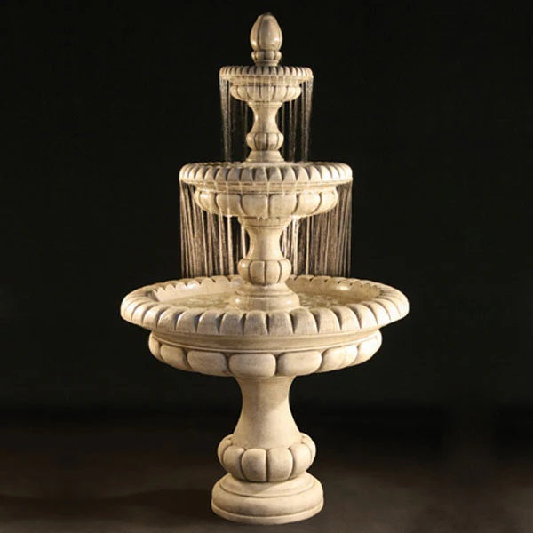 Pioggia Large 3 Tiered Fountain in Cast Stone - Fiore Stone LG163-F