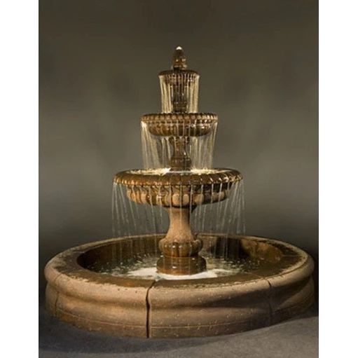 Pioggia Large 3 Tiered Fountain with Basin in Cast Stone - Fiore Stone AGA-LG163-FR