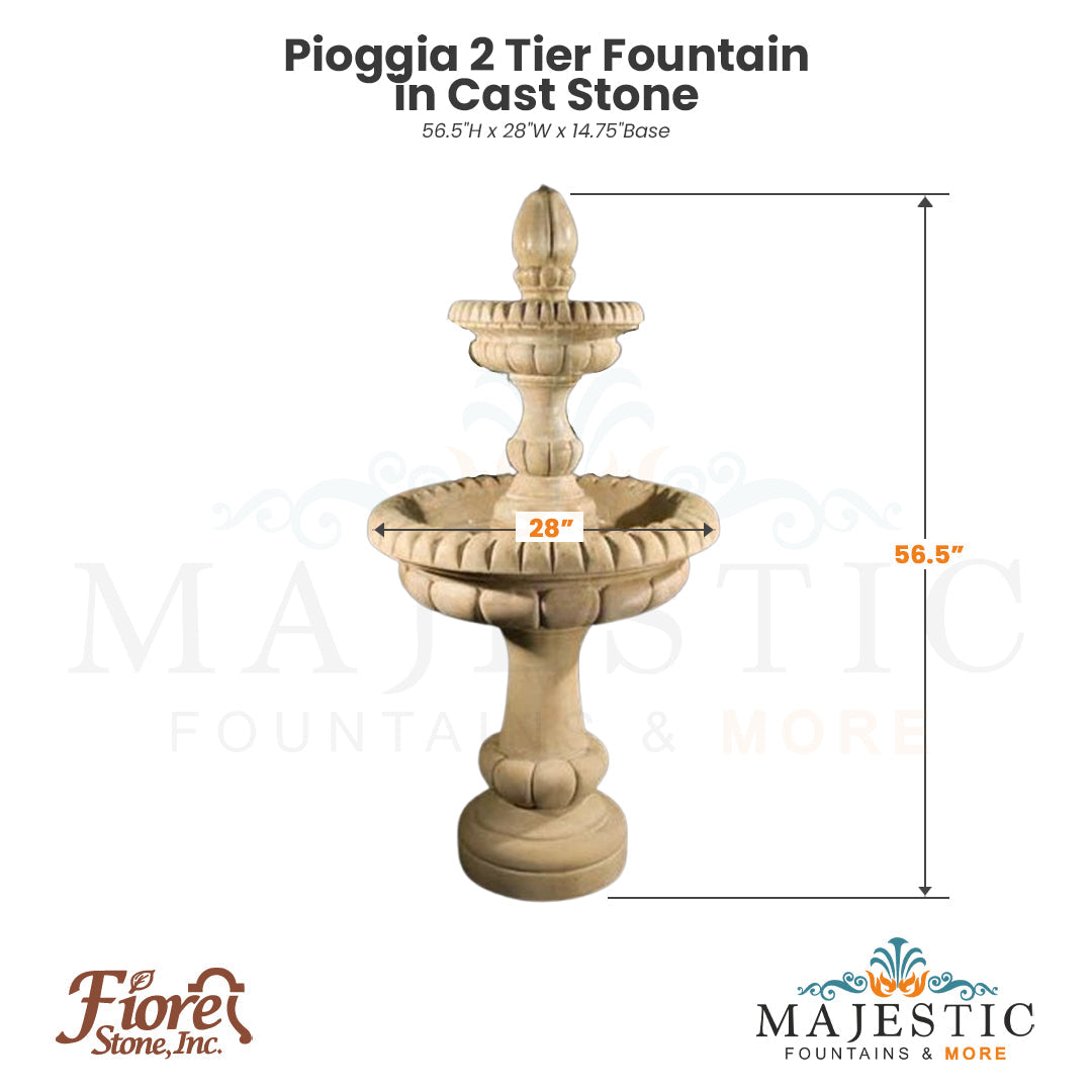 Pioggia 2 Tier Fountain in Cast Stone by Fiore Stone - Majestic Fountains