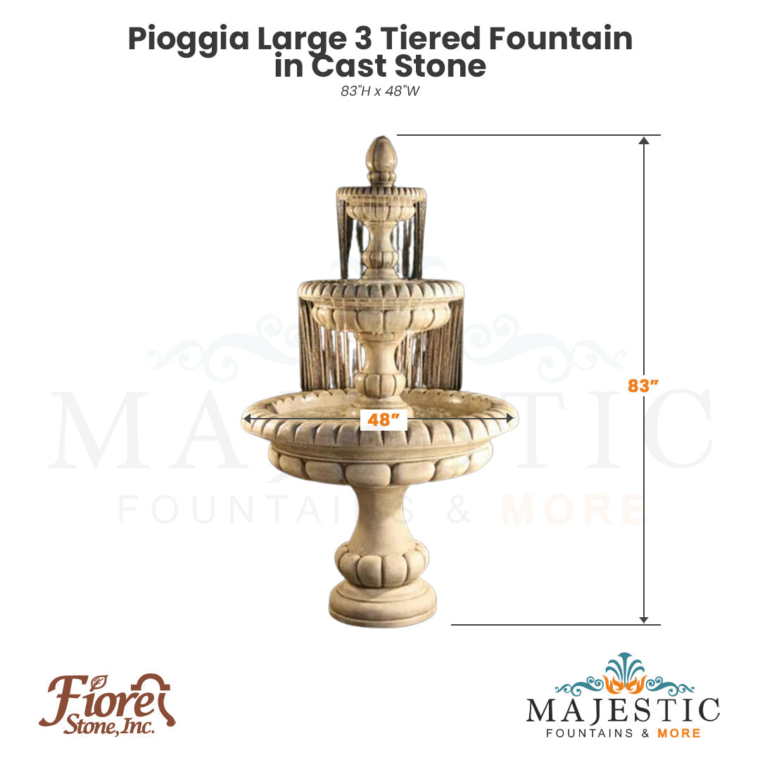 Pioggia Large 3 Tiered Fountain in Cast Stone - Fiore Stone LG163-F - Majestic Fountains