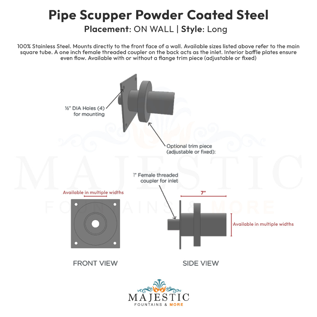 Pipe Scupper On Wall Long - Majestic Fountains