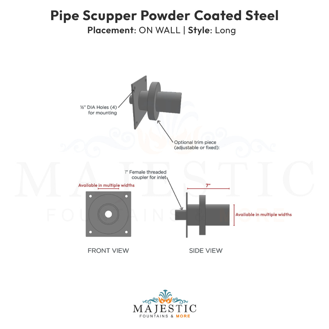 Pipe Scupper On Wall Long - Majestic Fountains