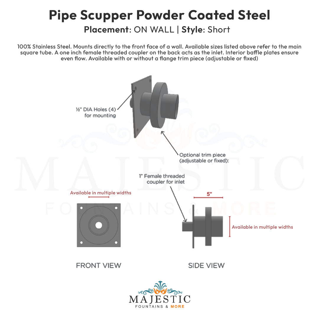 Pipe Scupper On Wall Short  - Majestic Fountains