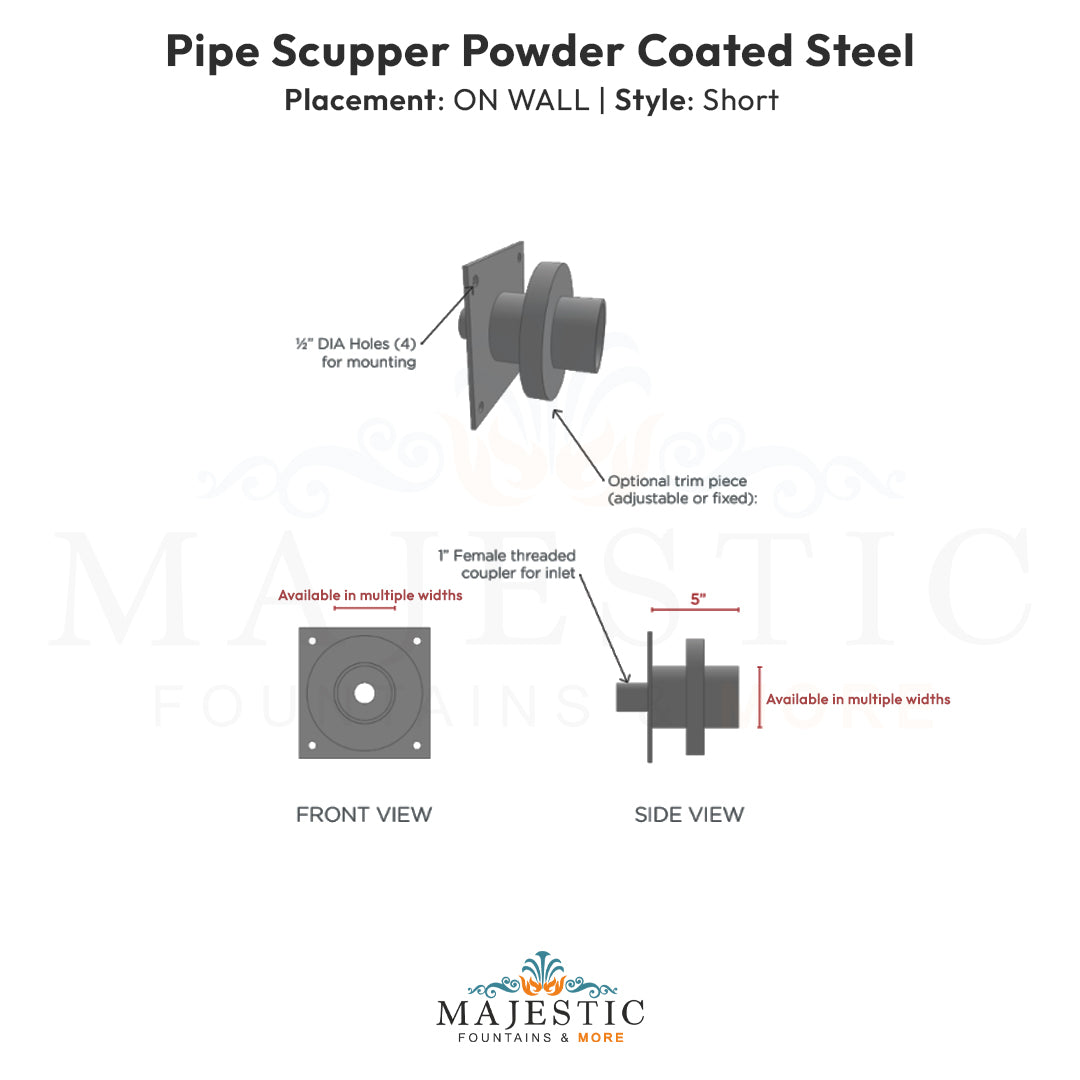 Pipe Scupper On Wall Short  - Majestic Fountains