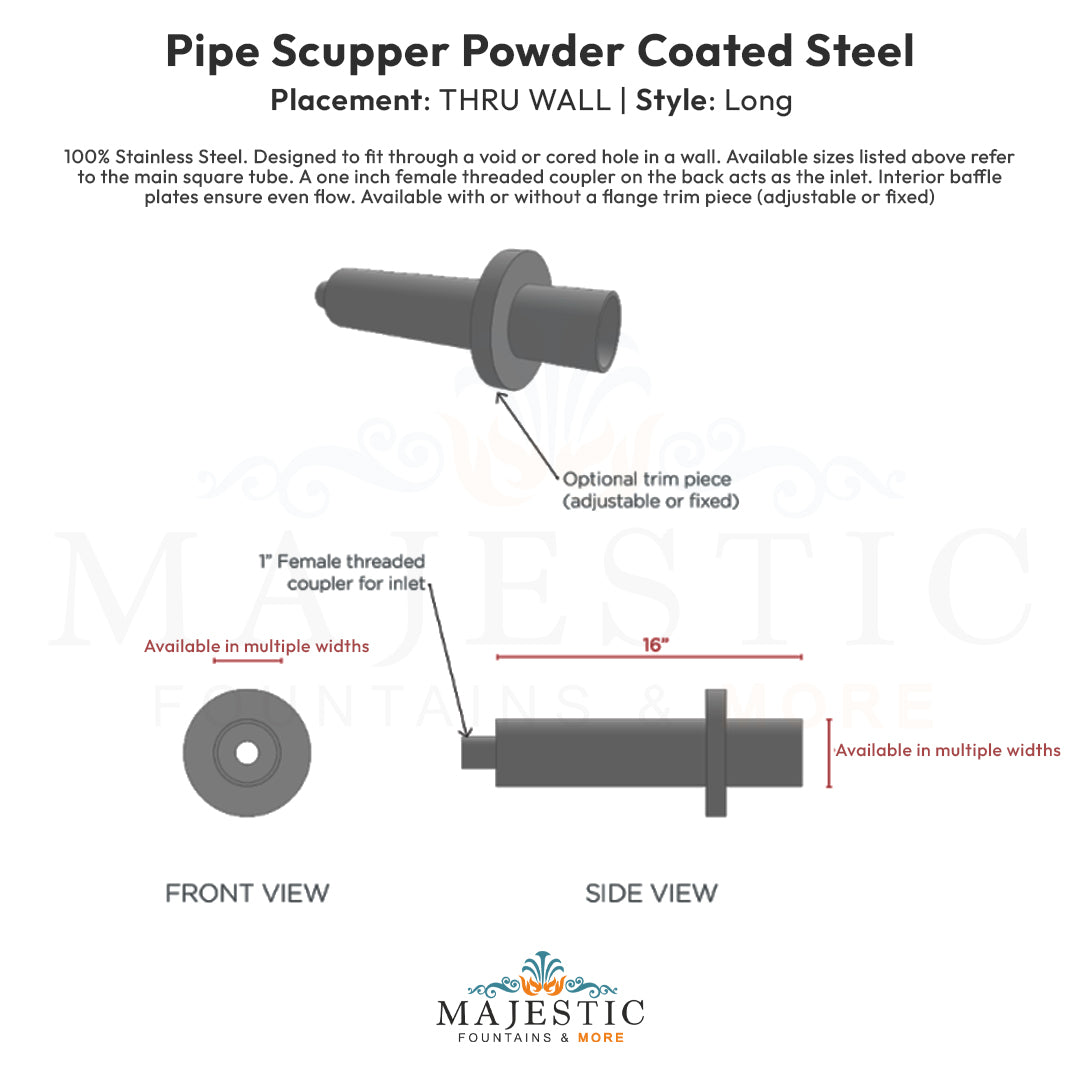 Pipe Scupper Thru Wall Long - Majestic Fountains