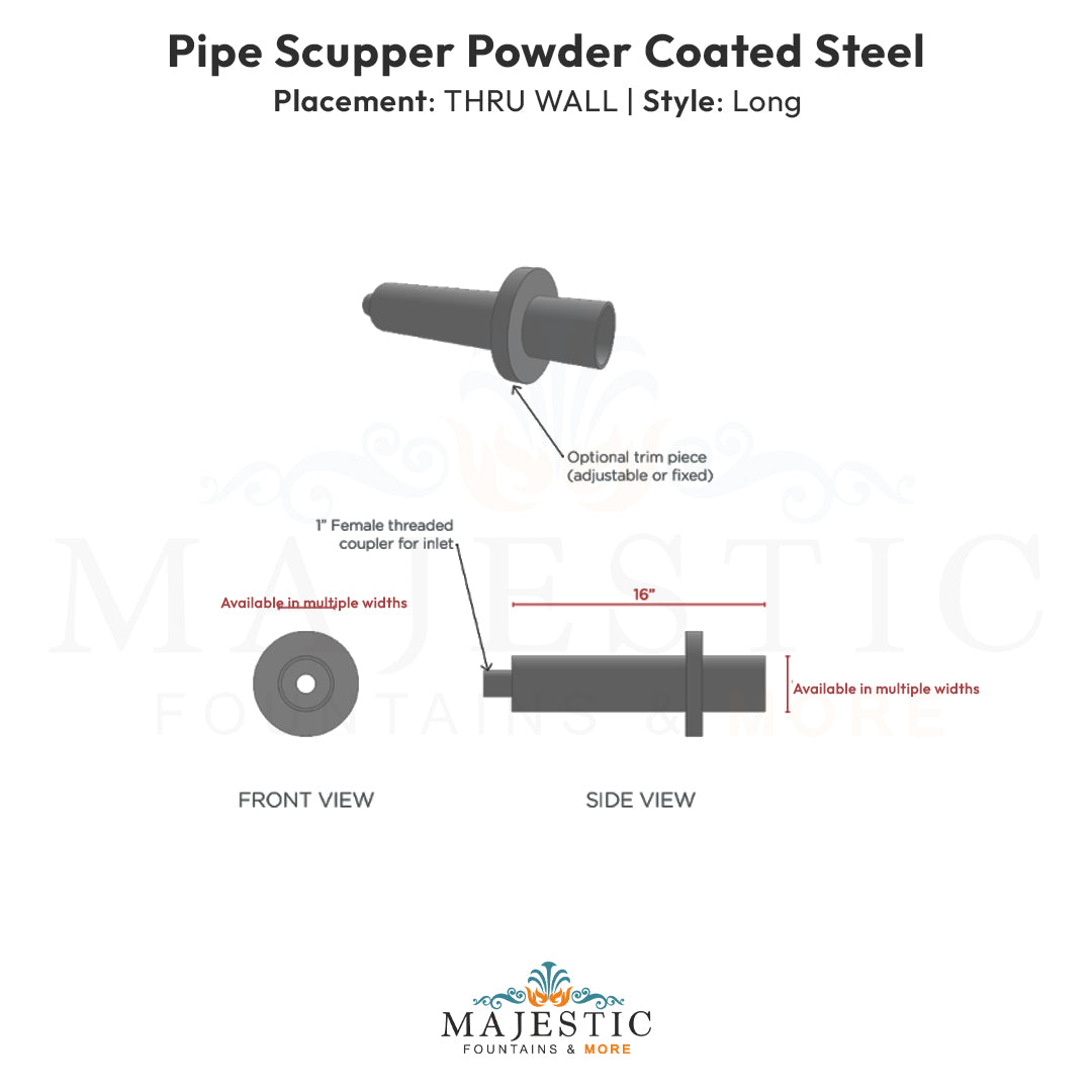 Pipe Scupper Thru Wall Long - Majestic Fountains