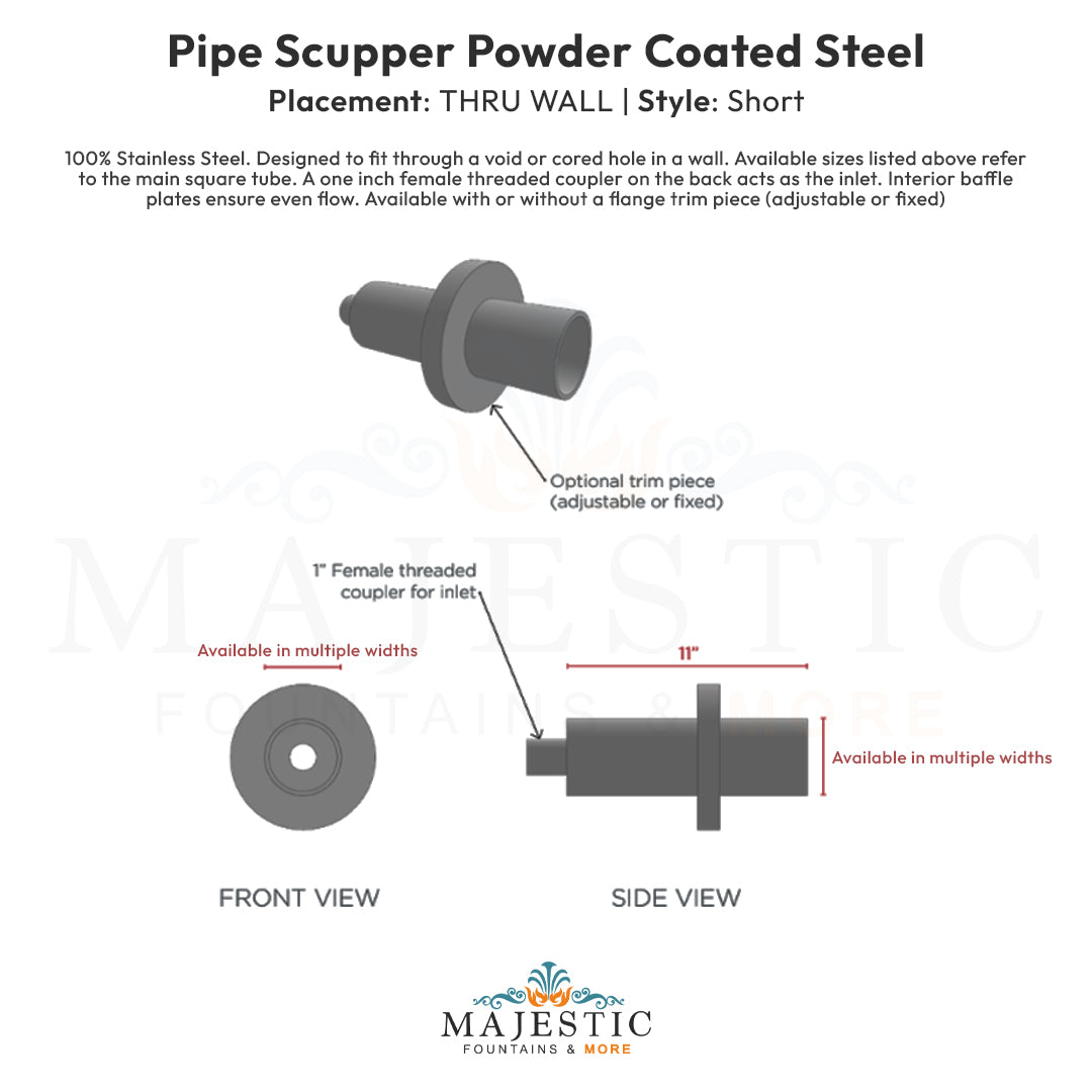 Pipe Scupper Thru Wall Short - Majestic Fountains